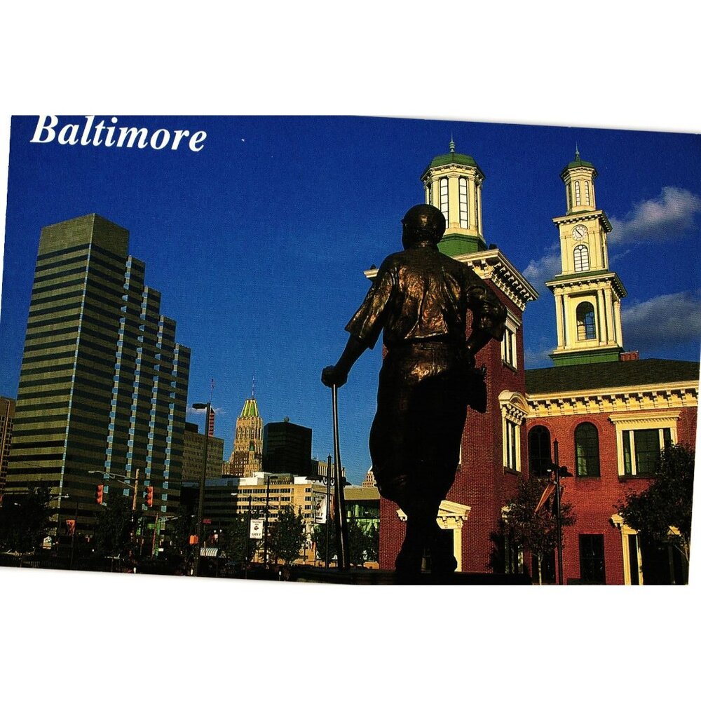 Baltimore Maryland Postcard Babe Ruth Statue Camden Yards Historic Architecture